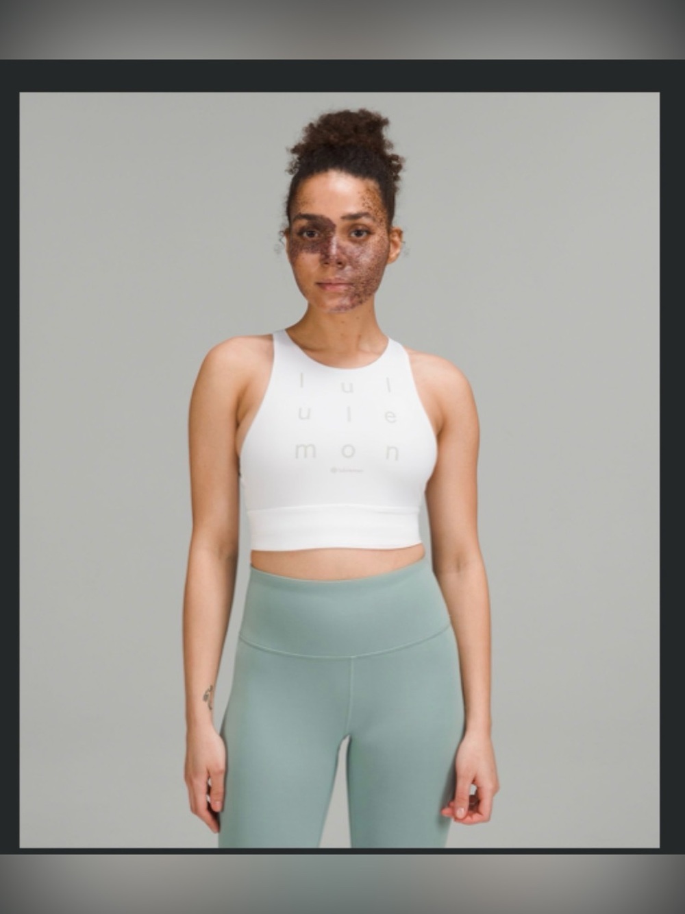 Lululemon White Logo High-Neck Energy Sports Bra